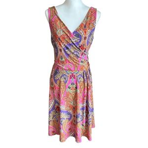 Lauren Ralph Lauren Dress Medium Pink Purple Orange Paisley Print‎ Sleeveless